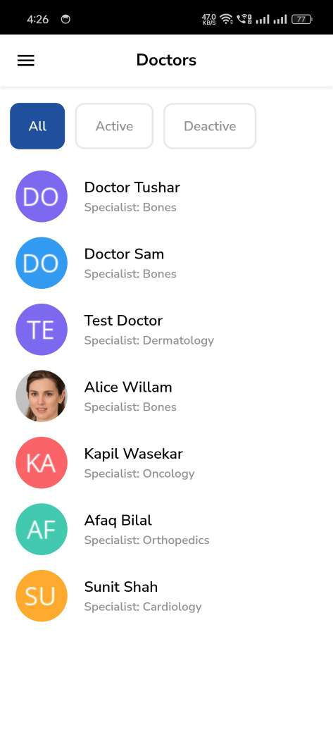 Hospital Management System — doctor app — Doctor List